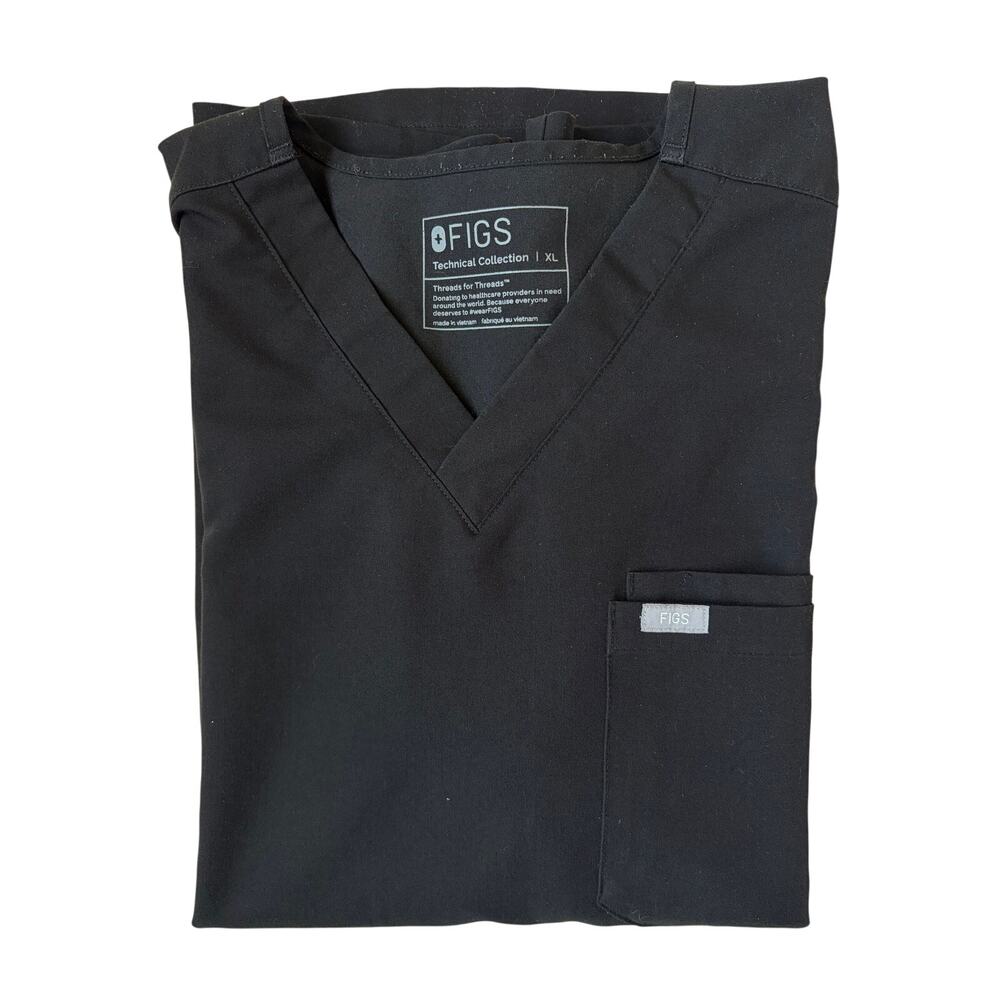 FIGS Catarina One-Pocket Scrub Top (Black) - Size Extra Large